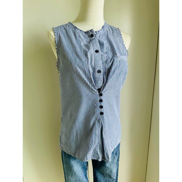 Women's Pinstripe Blouse Size Small/6 Sleeveless Summer Unique Statement Style - Picture 4 of 9